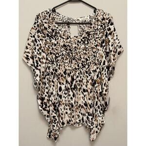 Oli & Hali Ruched Leopard Print Short Sleeve Top Blouse‎ Shirt Size Medium
